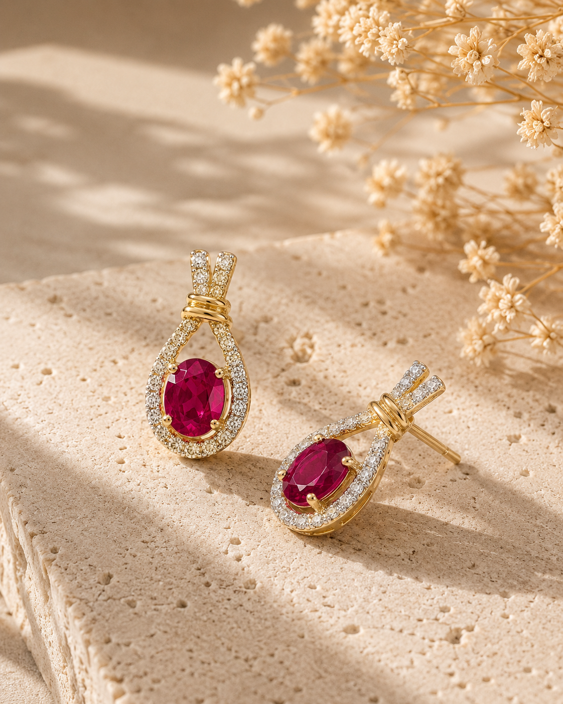 Ruby & Diamond Oval Rope Studs Ruby