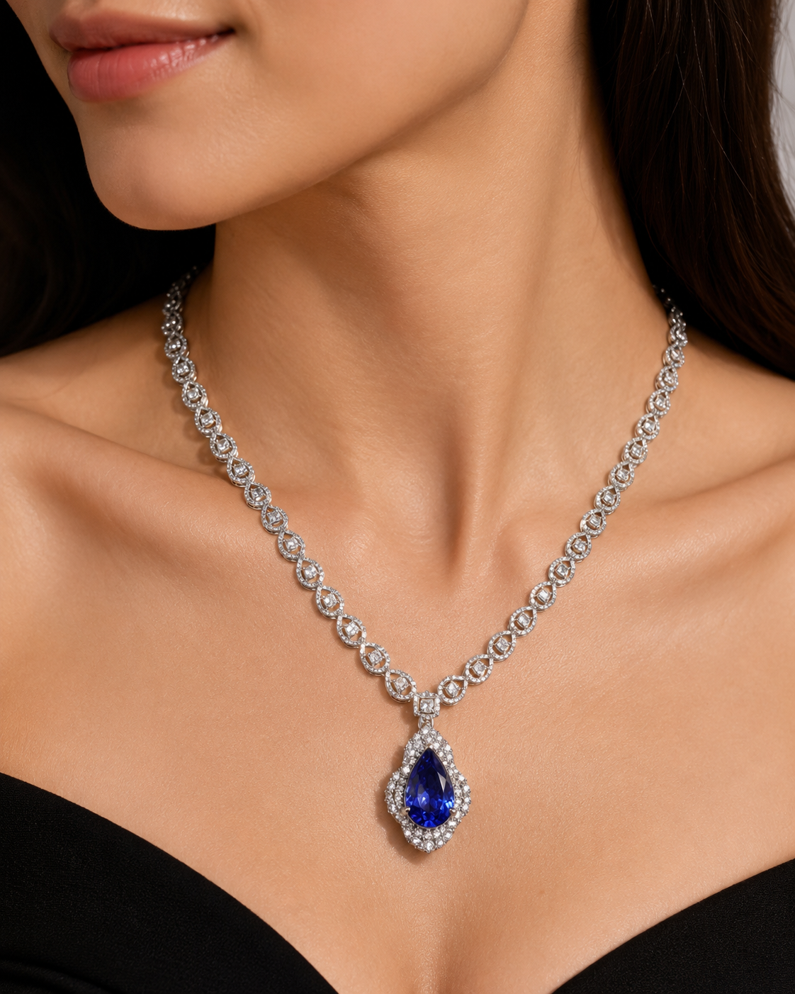 GIA Tanzanite & Diamond Tennis Necklace