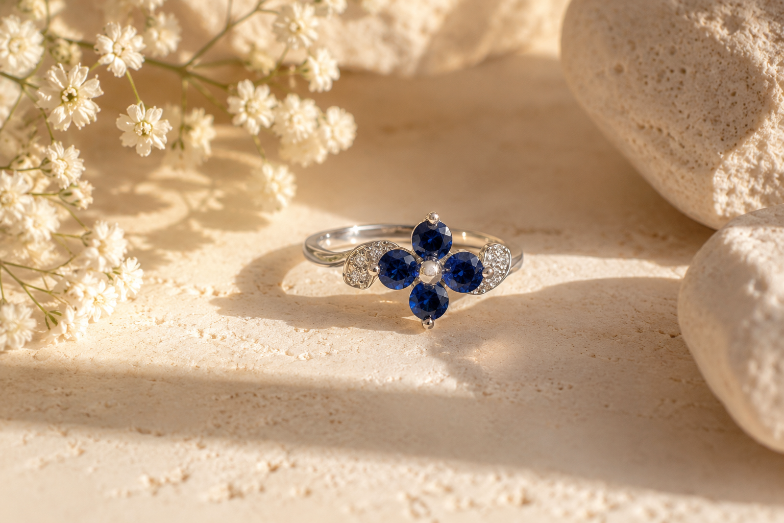 Baby Daisy Blue Sapphire and White Diamond Ring Blue Sapphire