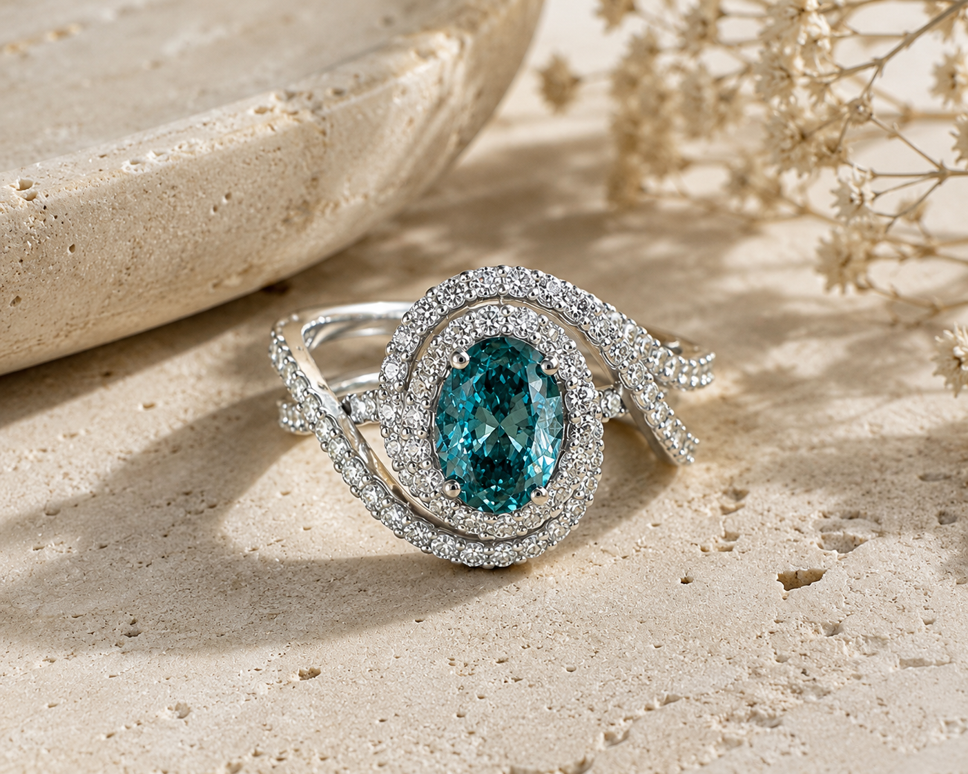 Certified Swirl Blue & White Dia Ring