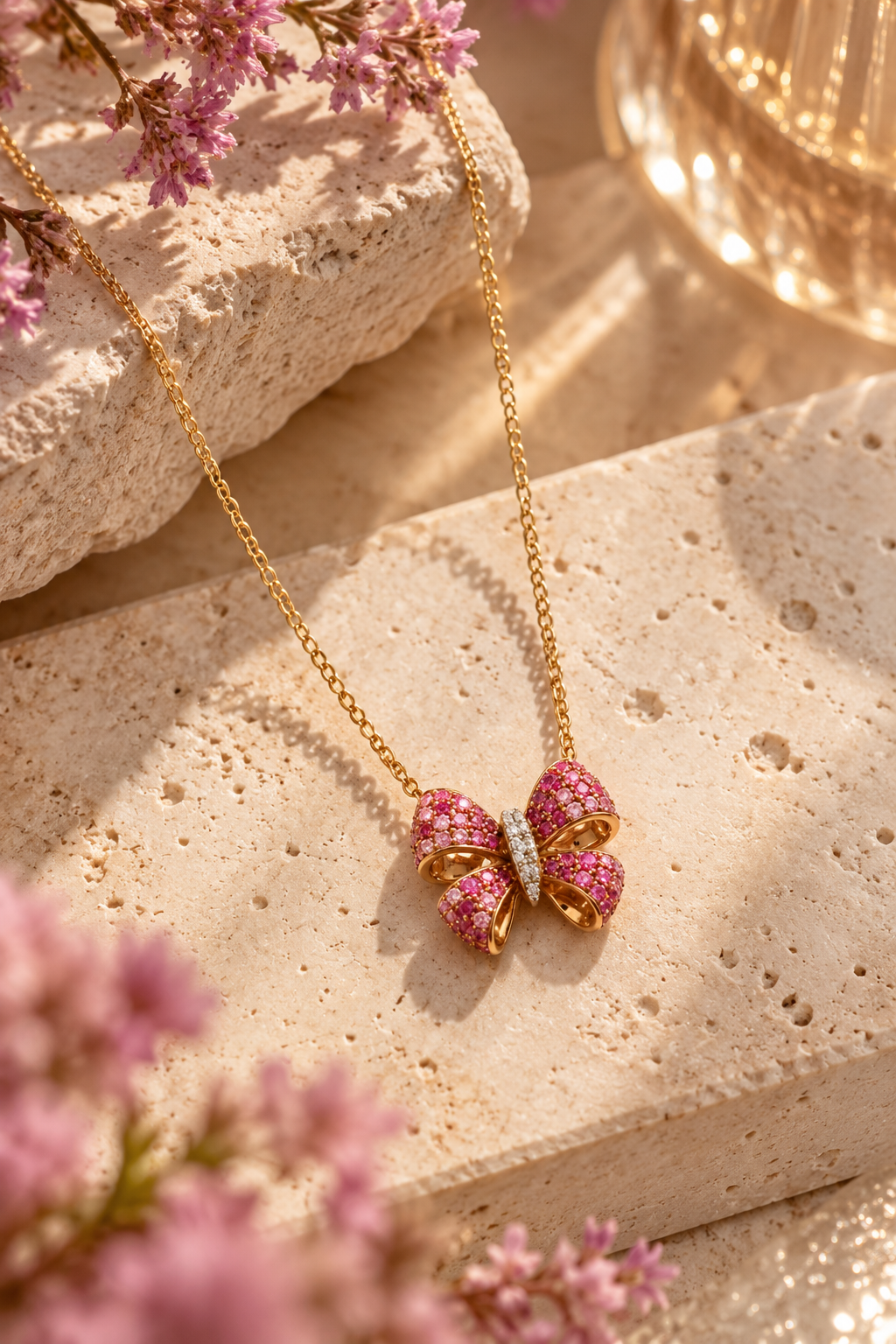 Pink Ribbon Sapphire & Diamond Necklace