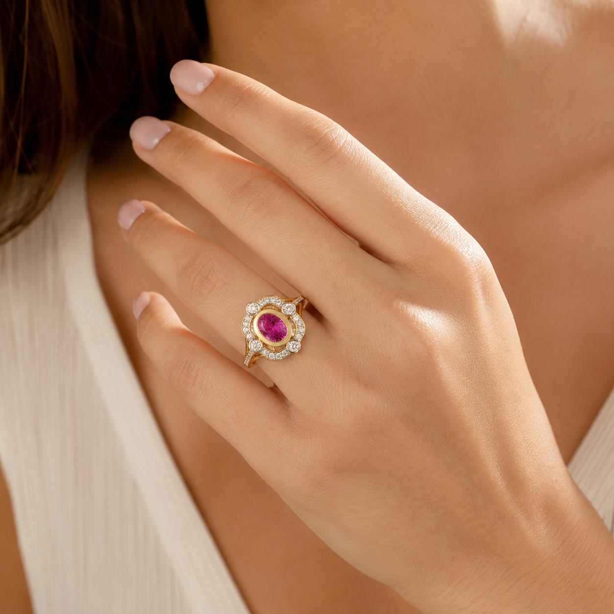 Diamond Portrait Pink Sapphire Ring Pink Sapphire