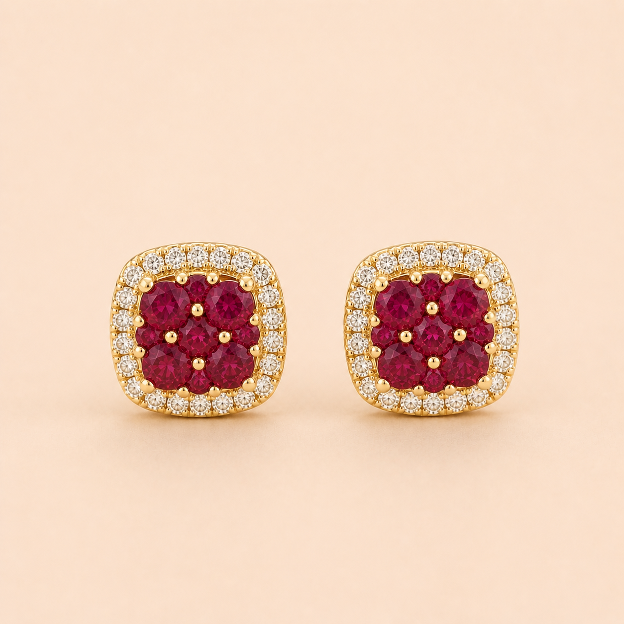 Ruby Mosaic Stud Earrings Ruby