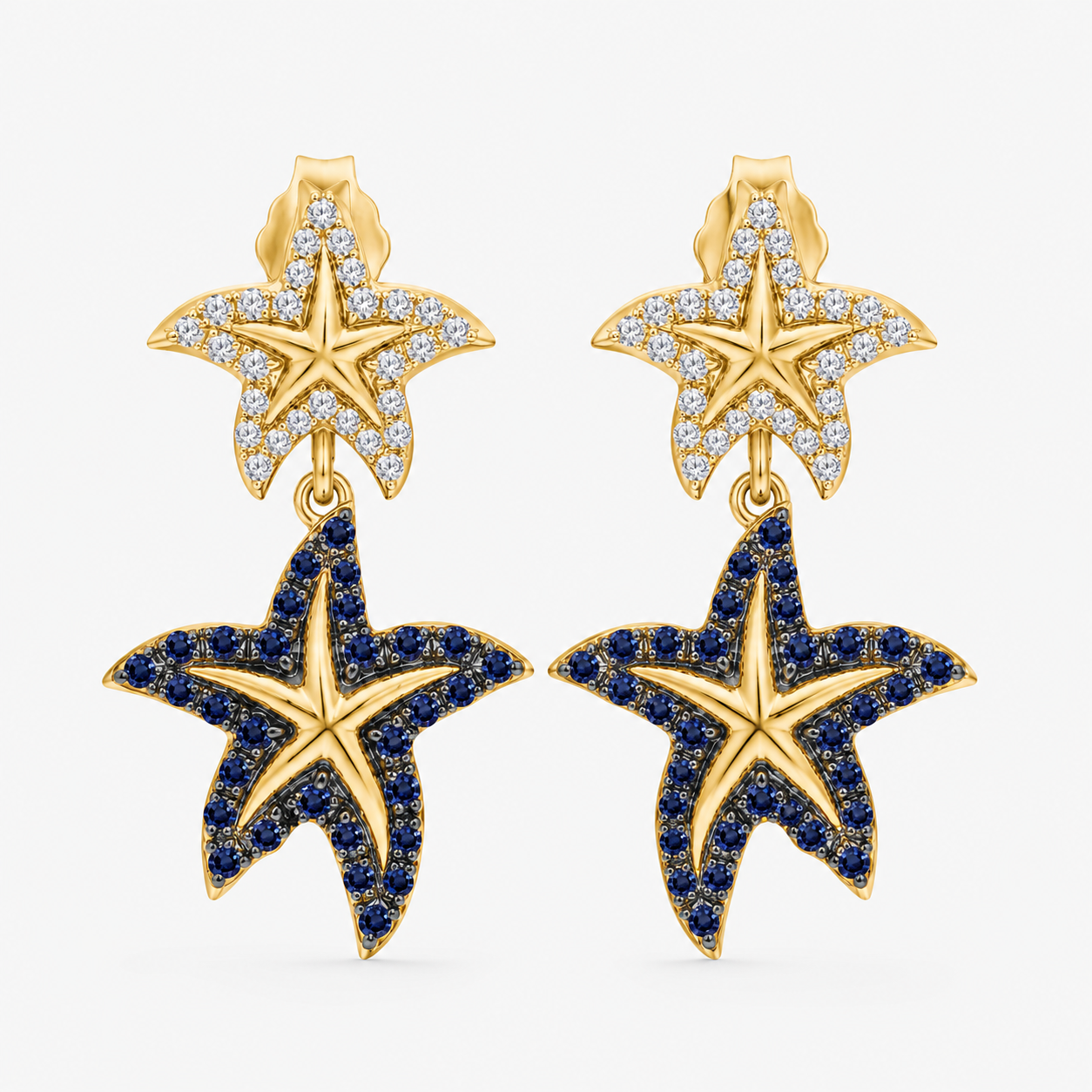 Sapphire & Diamond Starfish Dangle Earrings