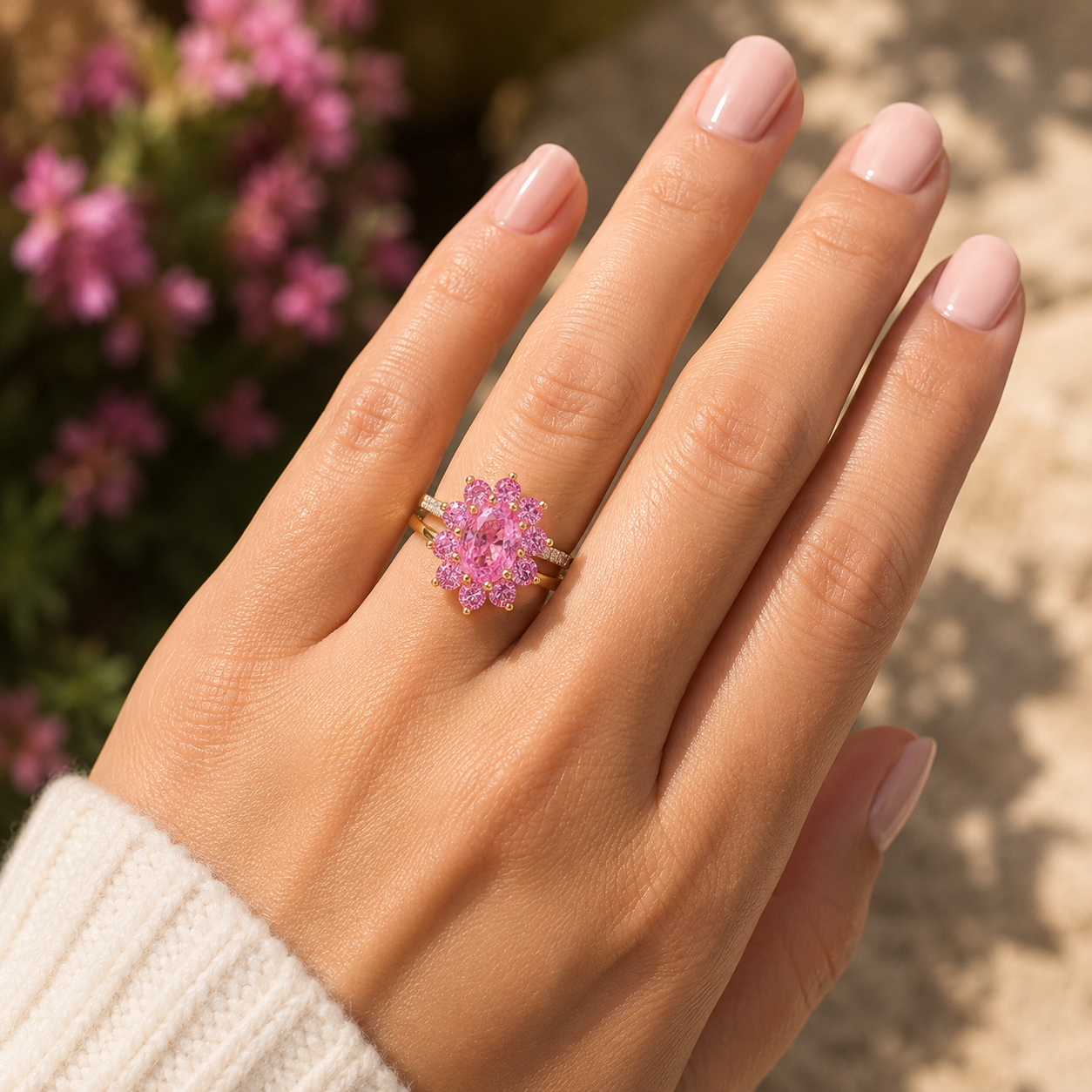 Dahlia Pink Sapphire & Diamond Ring Pink Sapphire