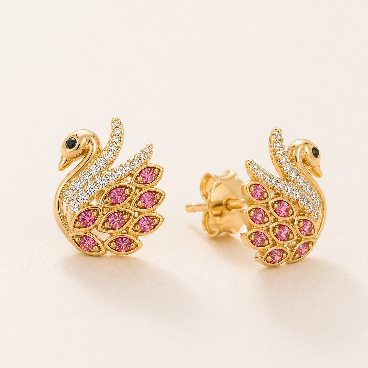 Pink Feathered Swan Studs KALLATI