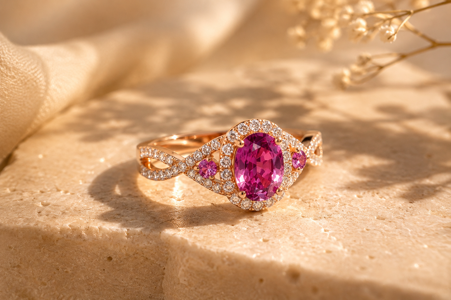 Pink Sapphire Classique Diamond Ring Pink Sapphire
