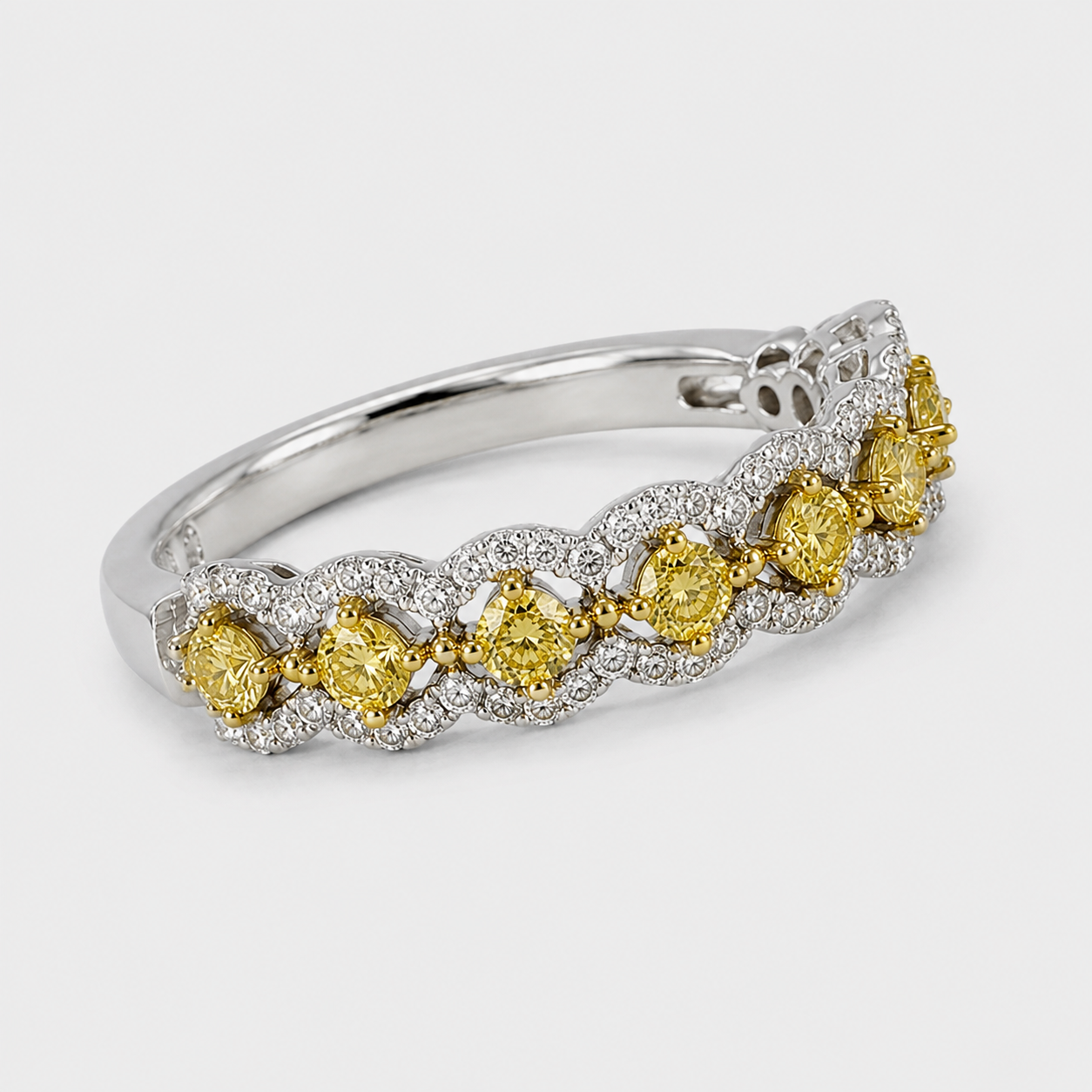 Yellow & White Diamond Scalloped Ring Yellow Diamond