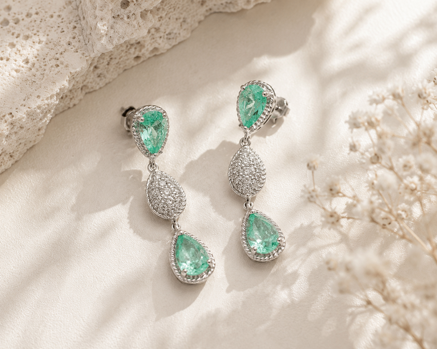 Seafoam Paraiba & Diamond Drop Earrings