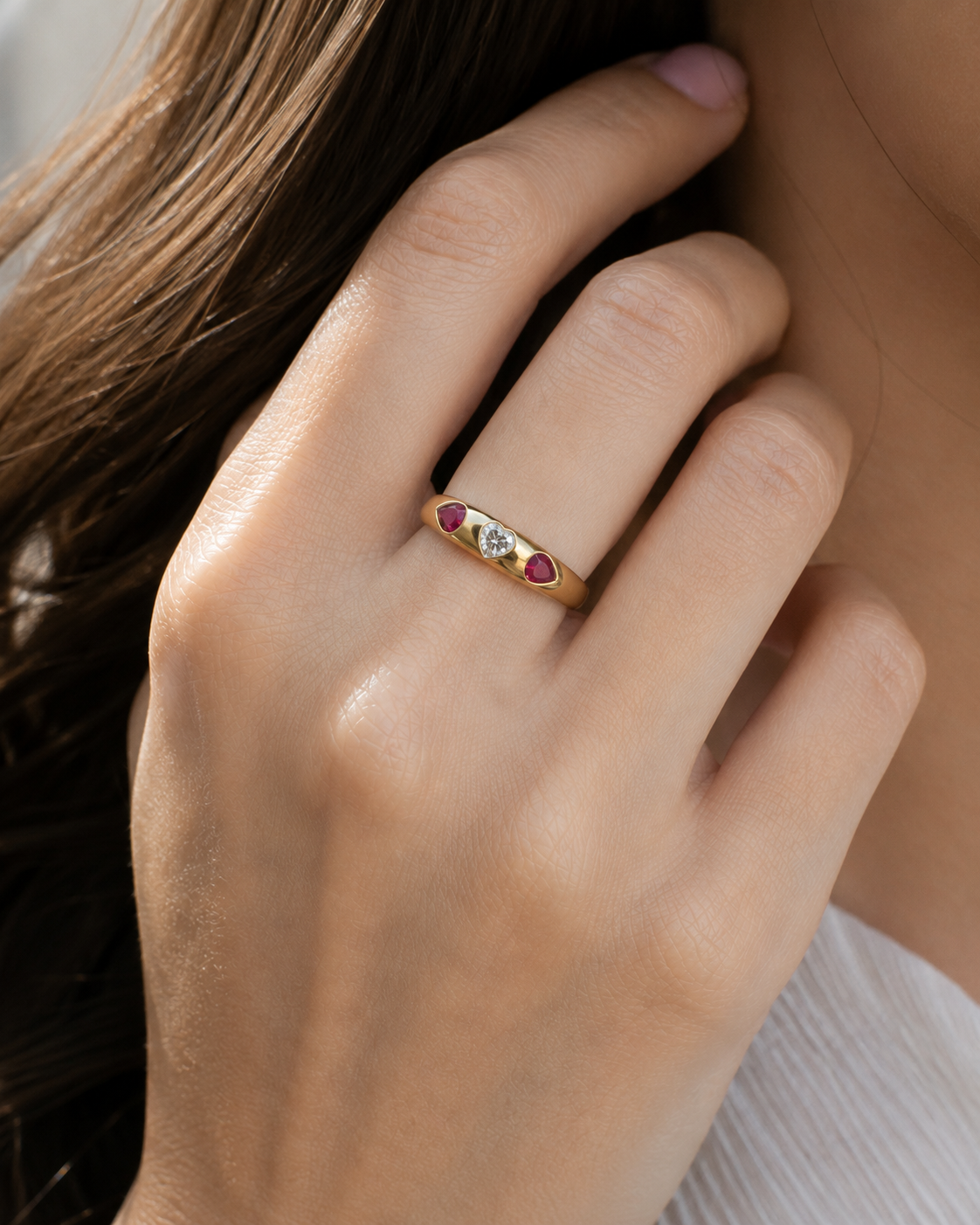 Heart Diamond and Pink Sapphire Band hearts