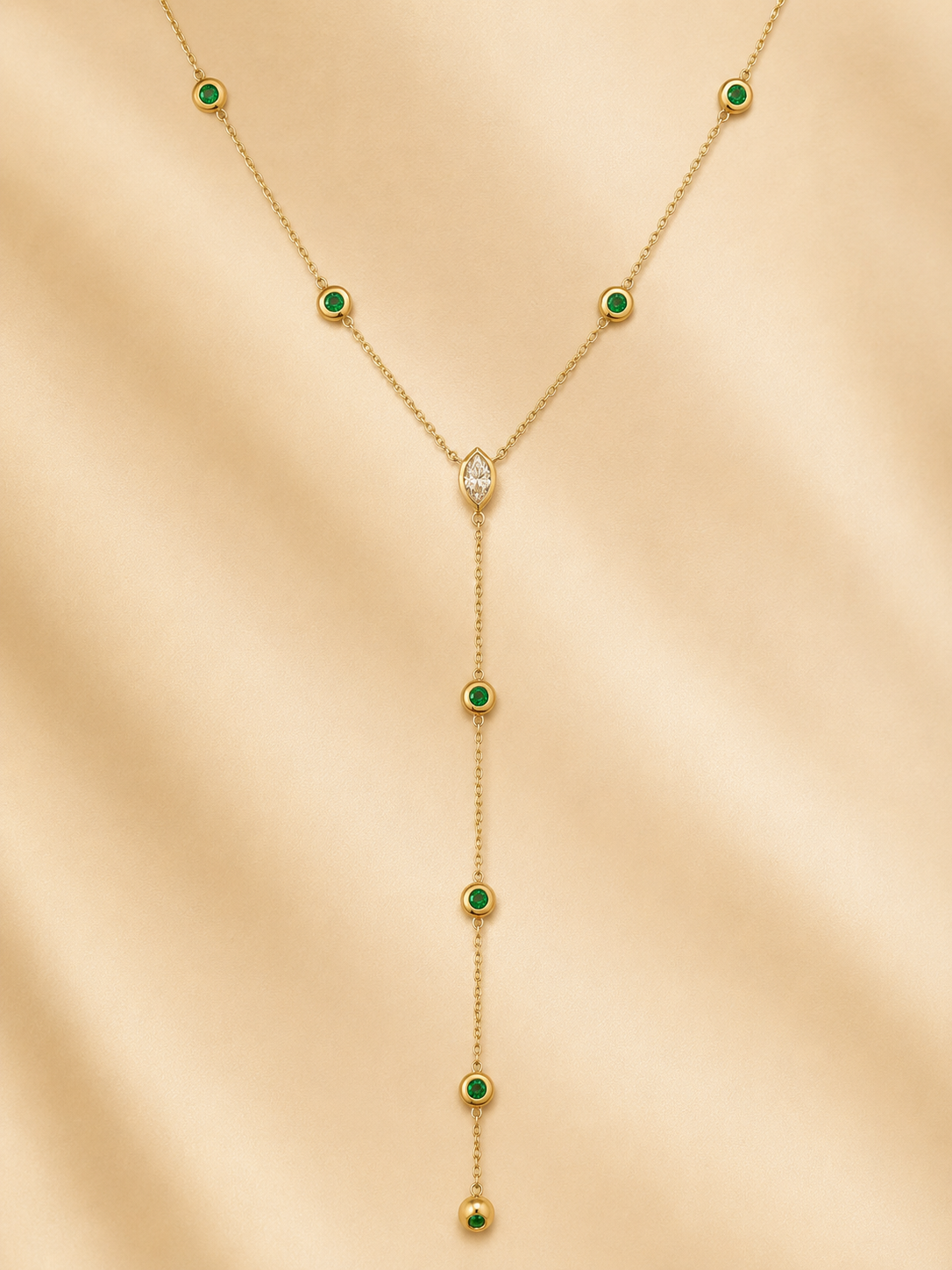 Marquise Diamond and Emerald Lariat Emerald