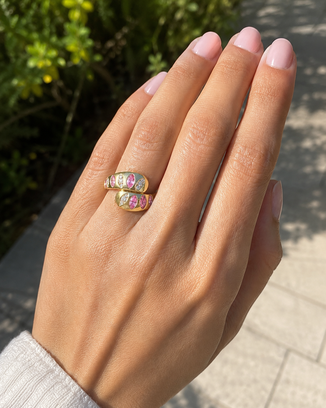 Marquise Pink Sapphire & Diamond Wrap around Ring Pink Sapphire