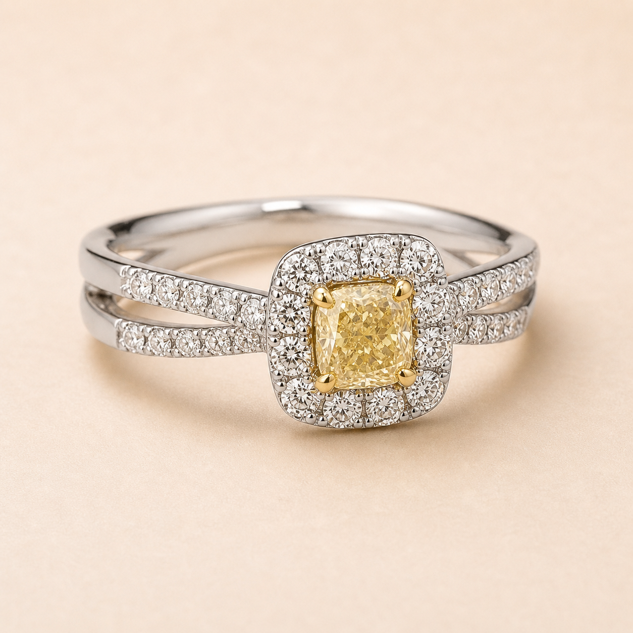 GIA Princess Cut Yellow & White Diamond Ring Yellow Diamond