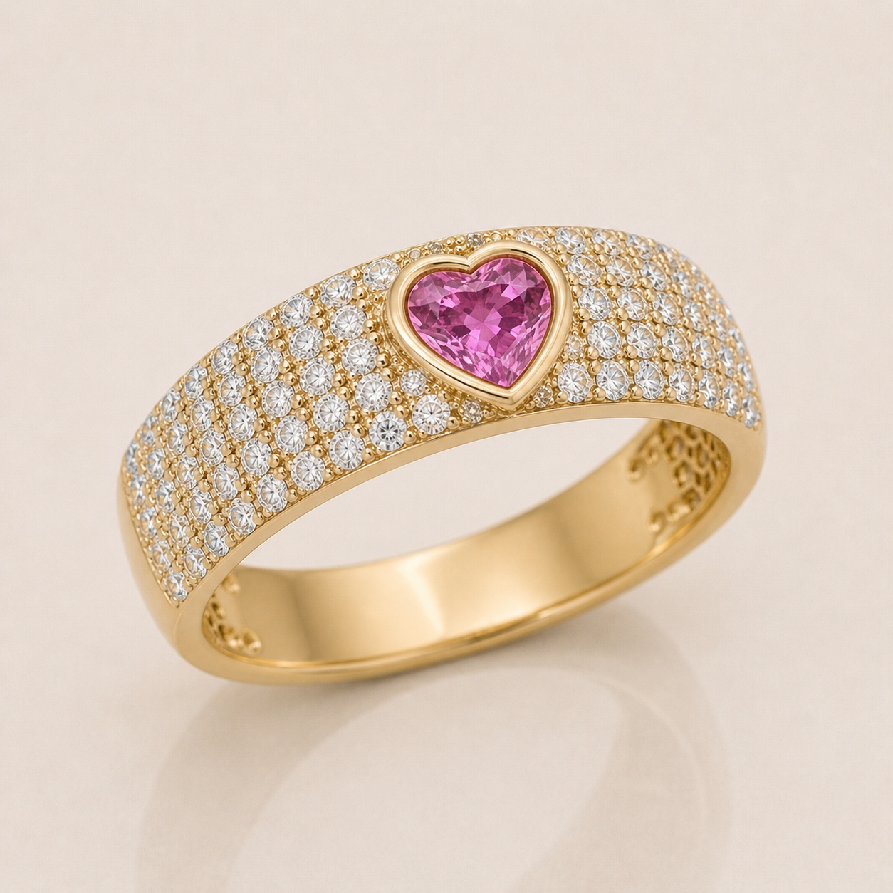 Pink Sapphire Diamond Heart Ring hearts