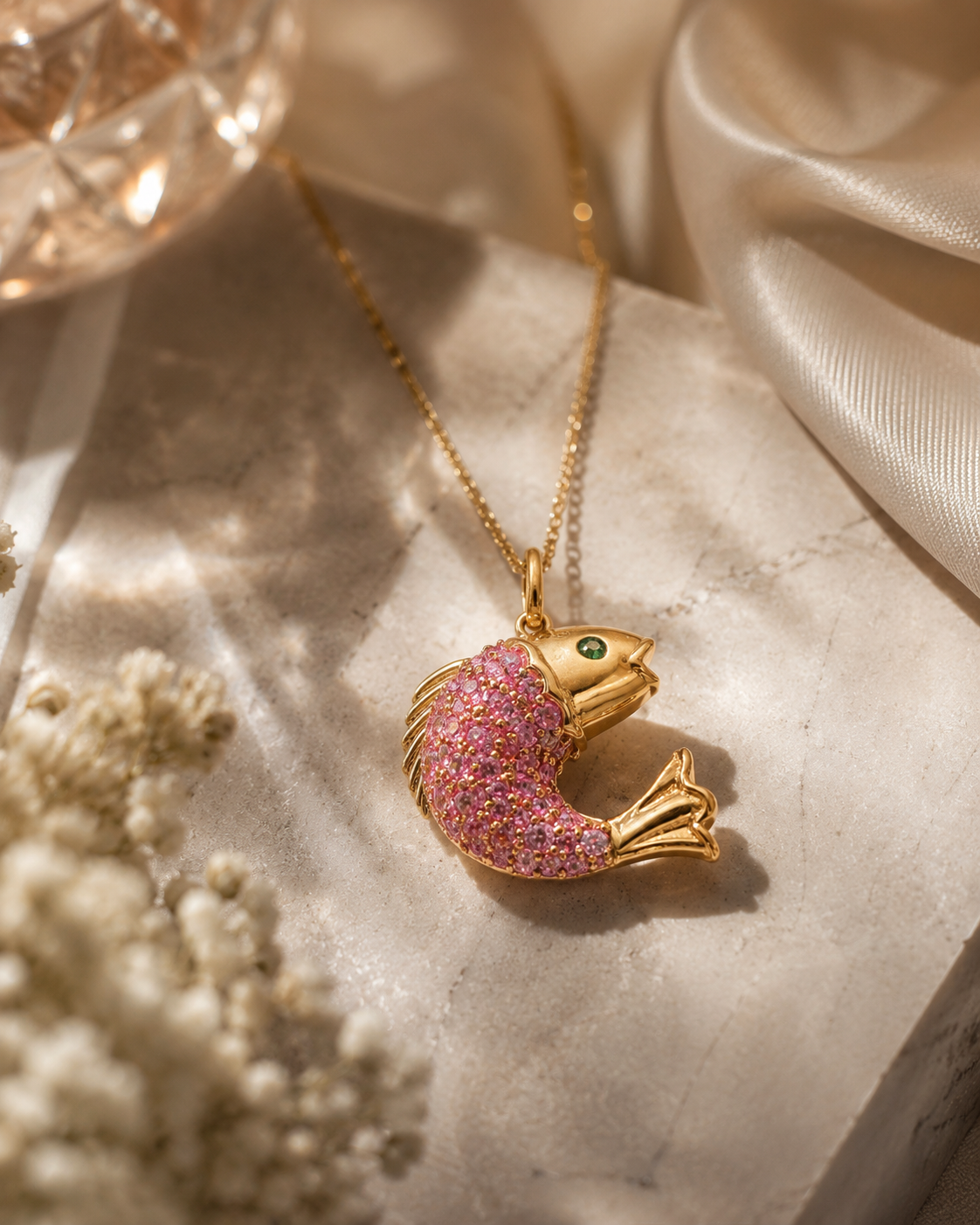 Pink Sapphire & Emerald Koi Pendant