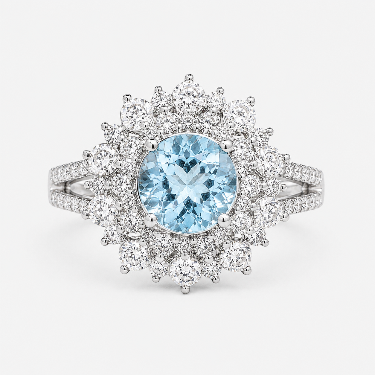 Blue Iris Aquamarine & Diamond Ring Semi Precious