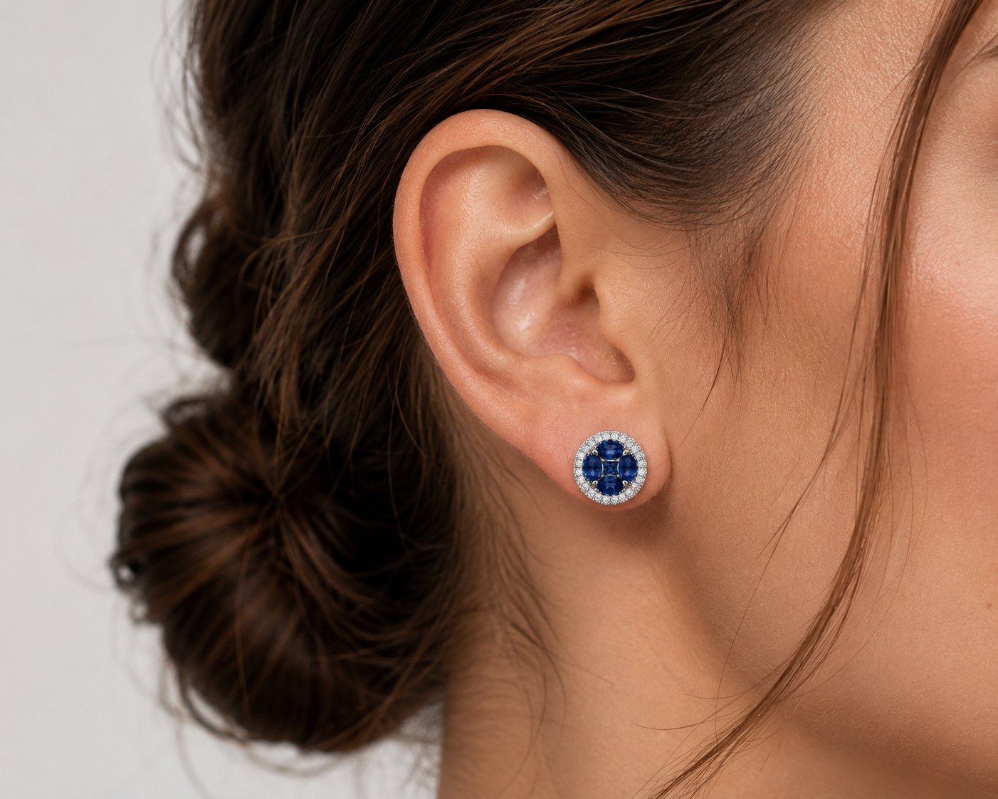 Blue Sapphire and White Diamond Clover Studs Blue Sapphire