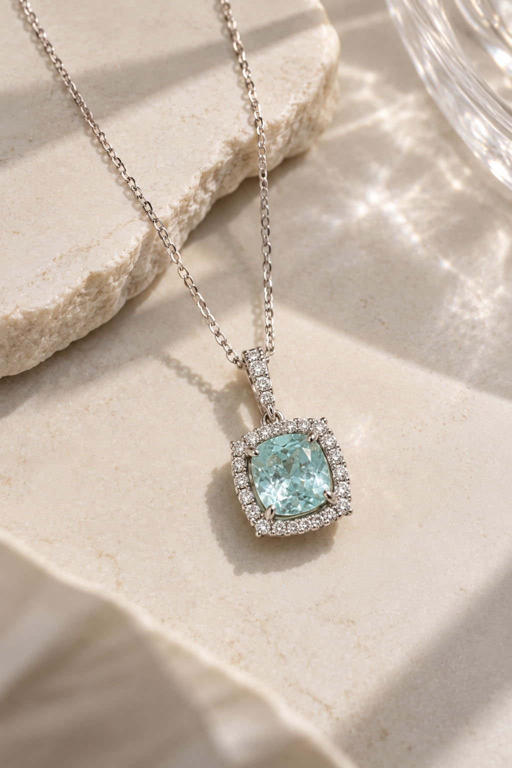 Glass Cushion Certified Paraiba Pendant