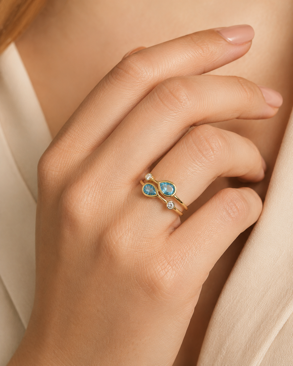 Perfect Pear Blue Topaz & White Diamond Ring BLUE TOPAZ