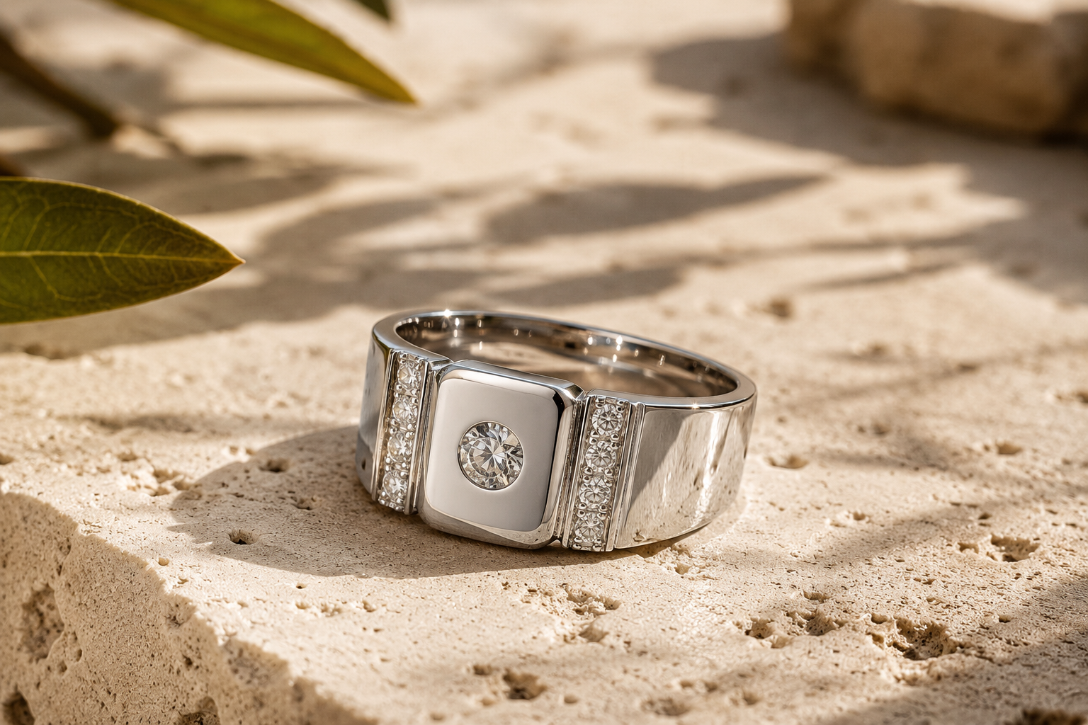 Classic Bezel Diamond Mens Band