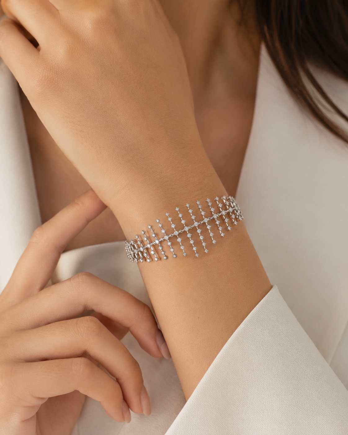 Fish Bone Diamond Tennis Bracelet