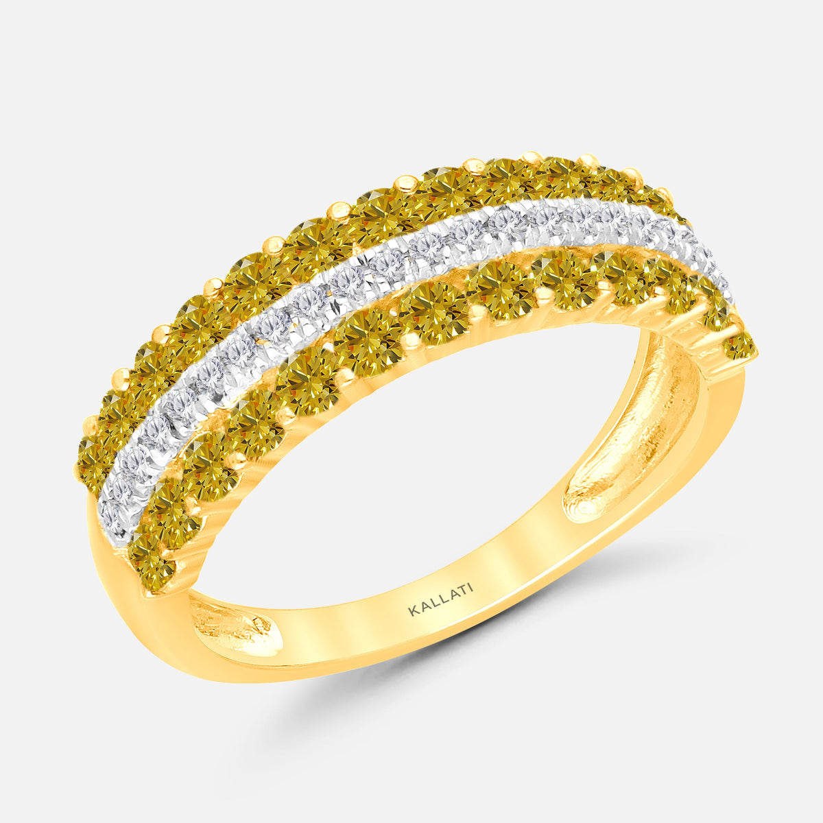 Yellow & White Diamond Pave Band Yellow Diamond