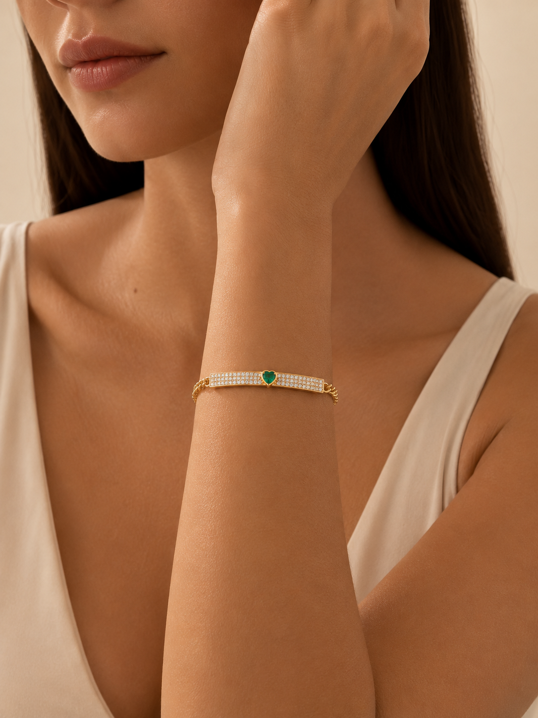 Emerald & Pave Diamond Heart Bracelet hearts