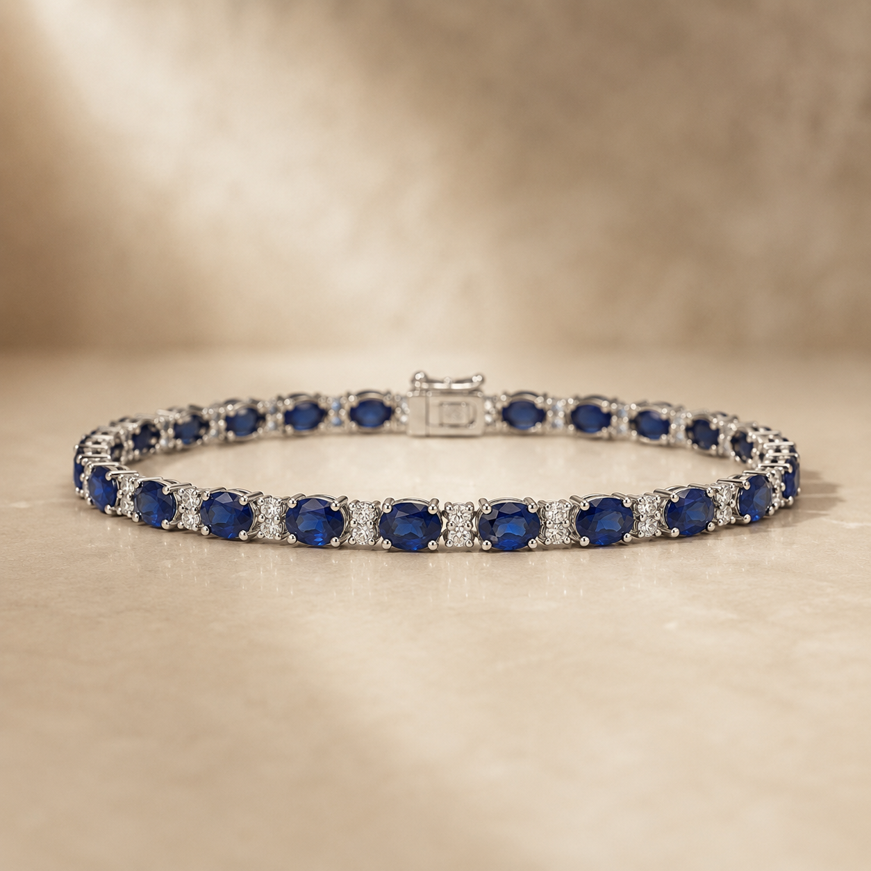 White Gold Diamond Blue Sapphire Bracelet Blue Sapphire