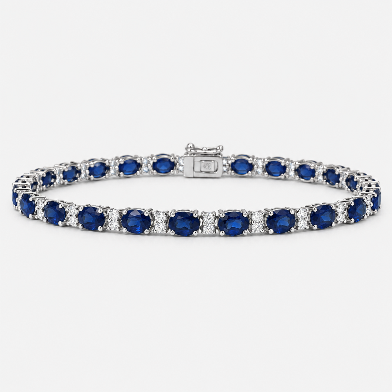 White Gold Diamond Blue Sapphire Bracelet Blue Sapphire