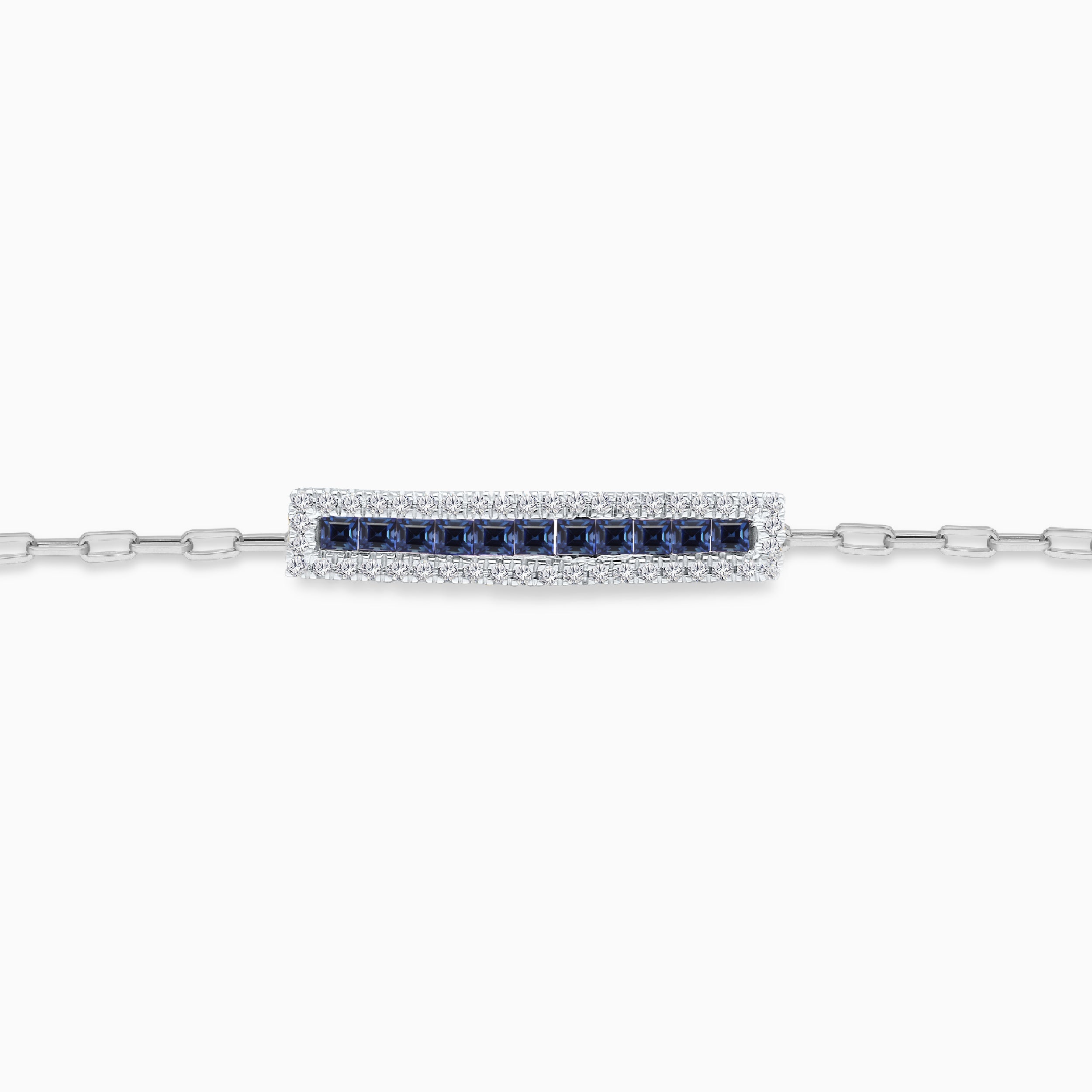 Baguette Blue Sapphire Diamond Chain Bracelet