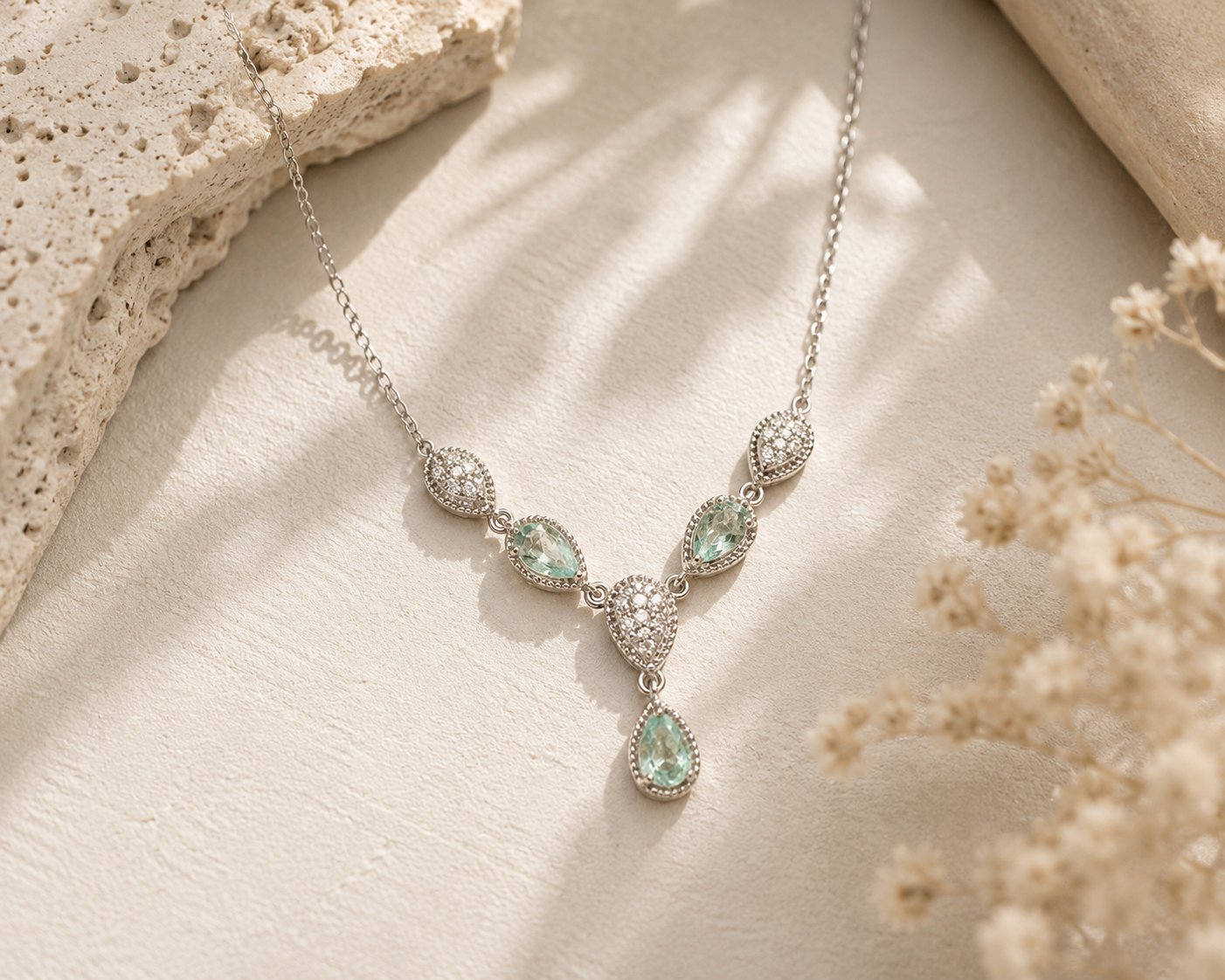 Seafoam Paraiba & Diamond Drop Necklace