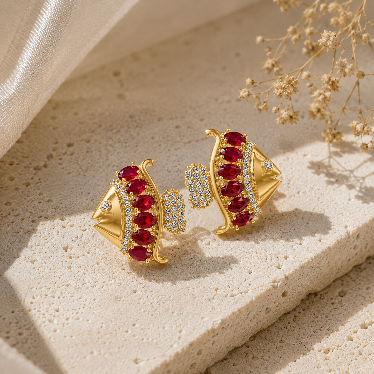 Ruby & Diamond Idol Fish Studs