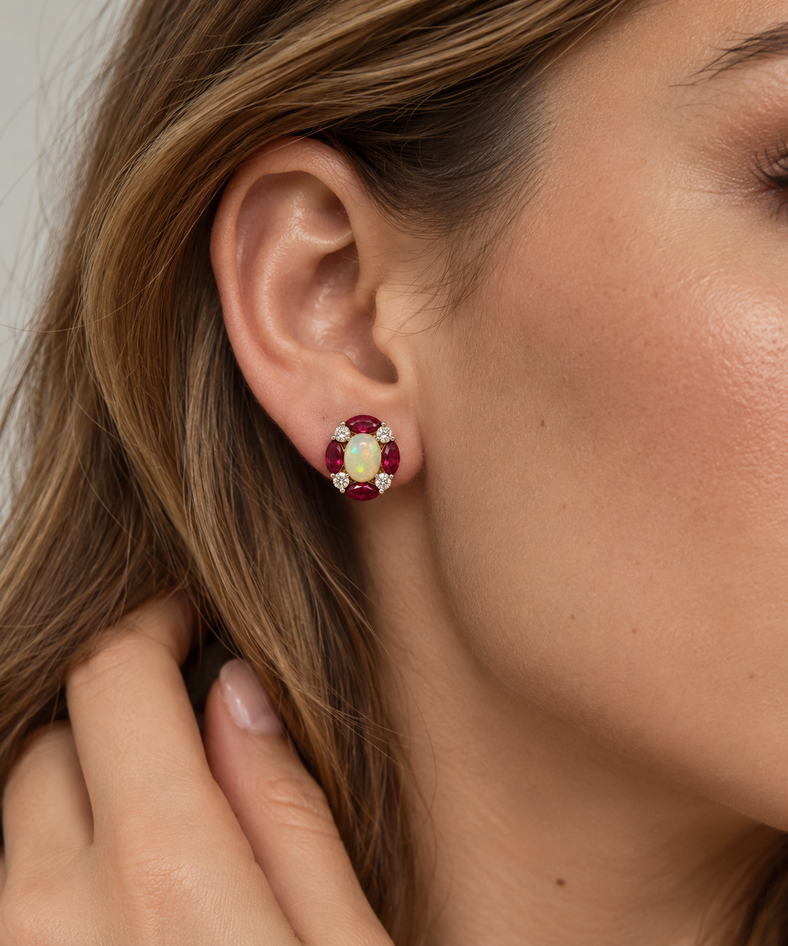 Radiant Ruby Opal Studs