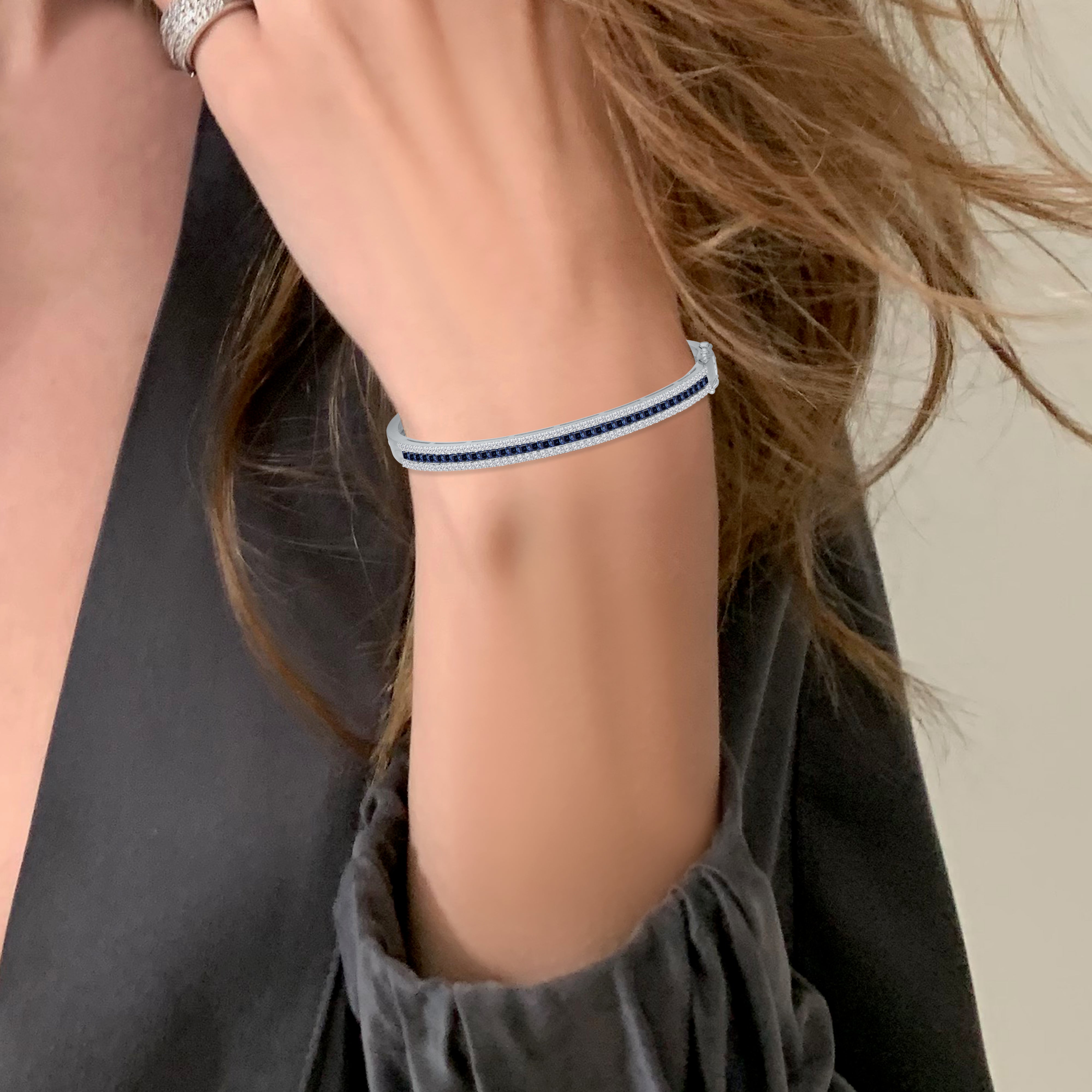 Princess Blue Sapphire & Diamond Bangle