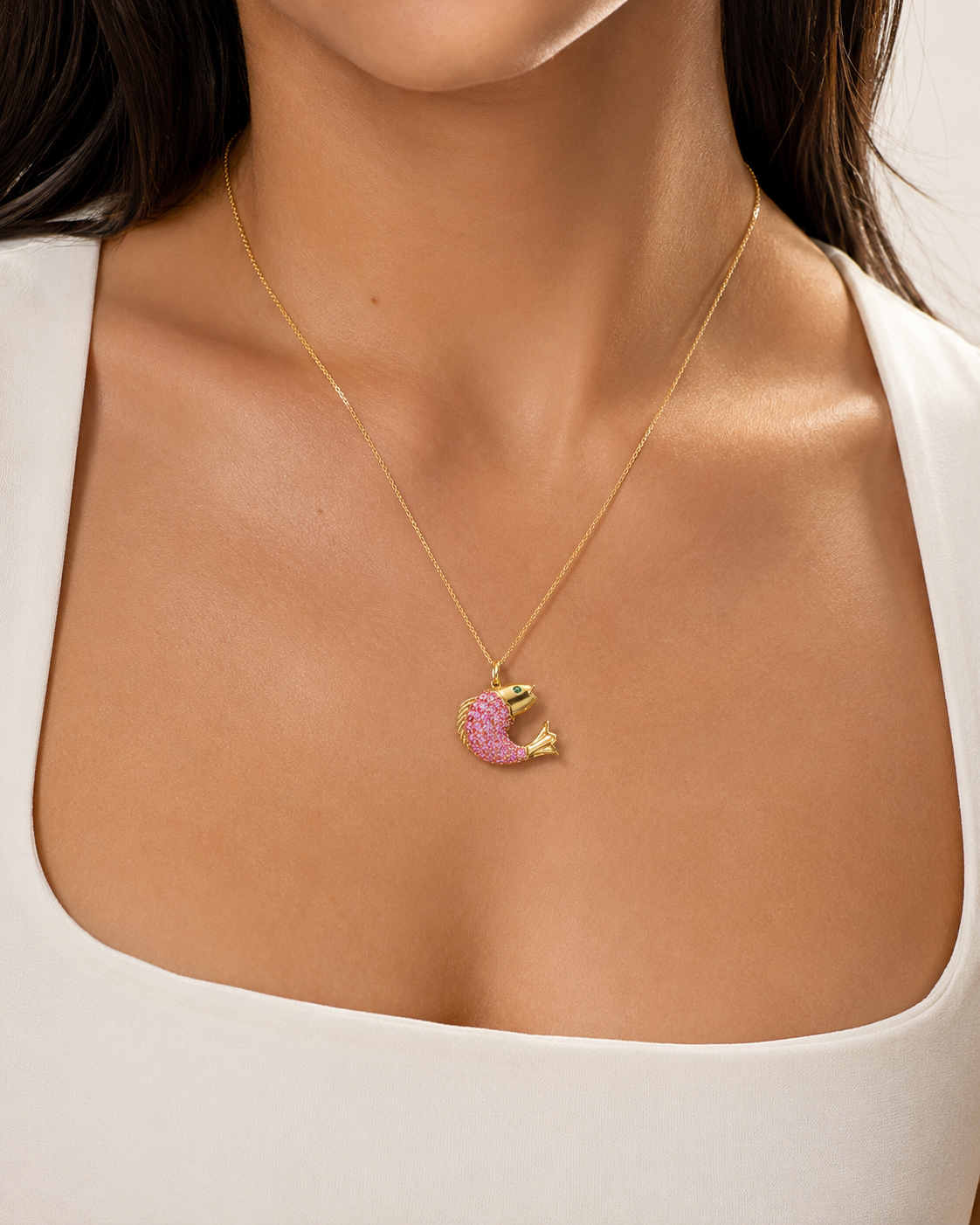 Pink Sapphire & Emerald Koi Pendant