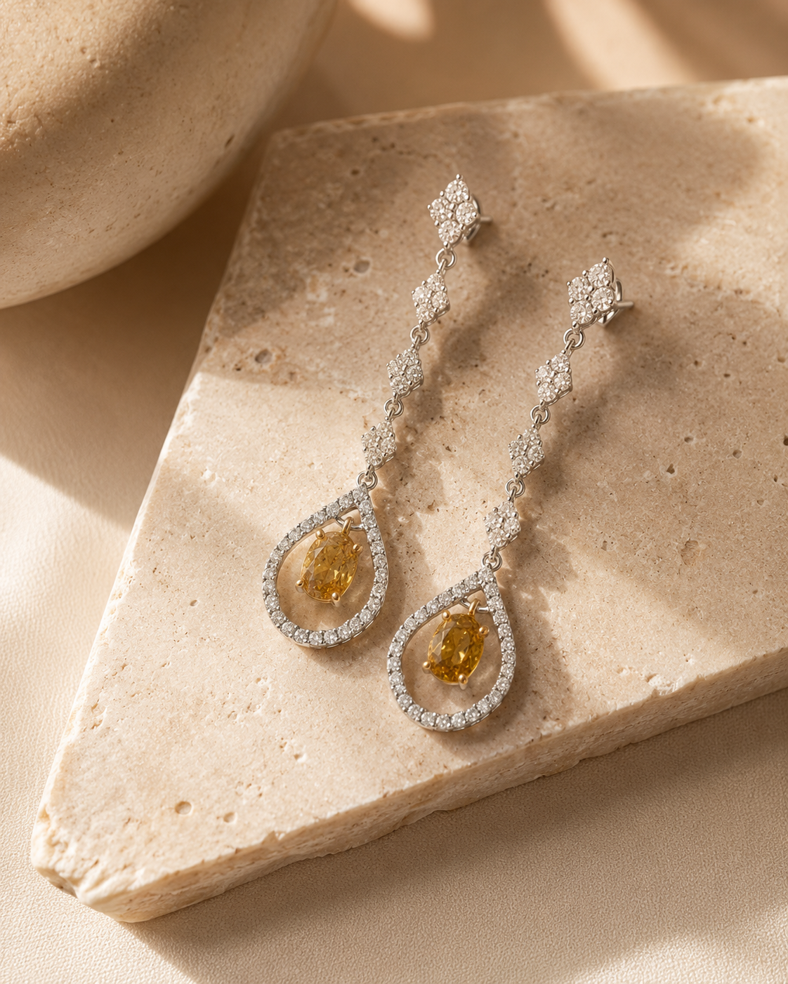 Yellow & White Diamond Tennis Earrings Yellow Diamond