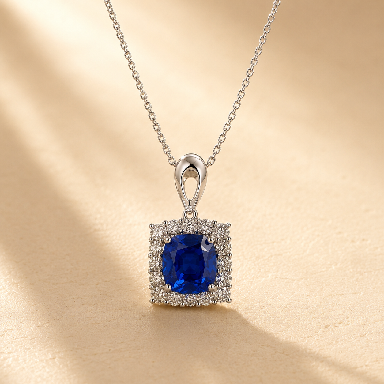 Certified Cushion Ceylon Sapphire Pendant