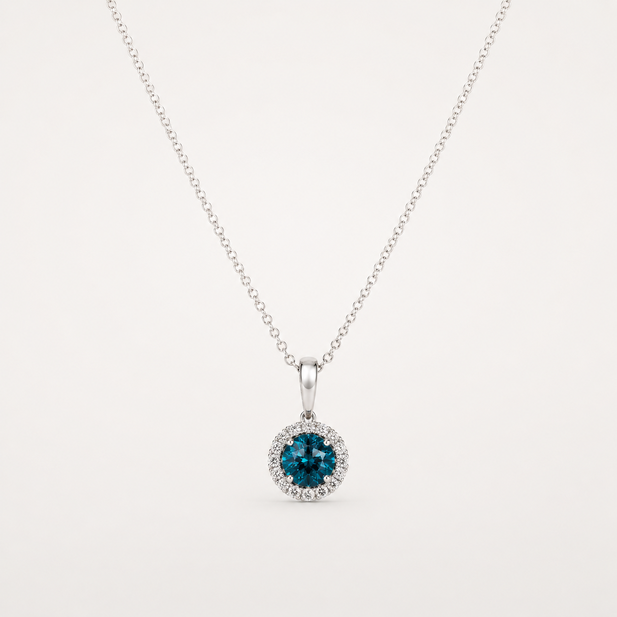 Blue Diamond Halo Necklace blue diamond