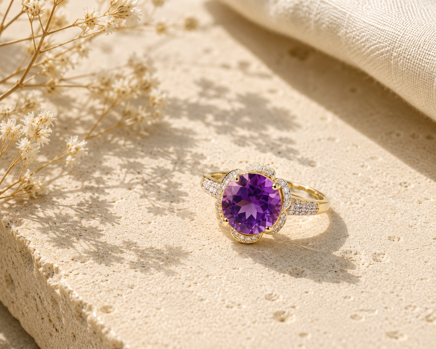 Bellflower Amethyst & Diamond Ring Amethyst