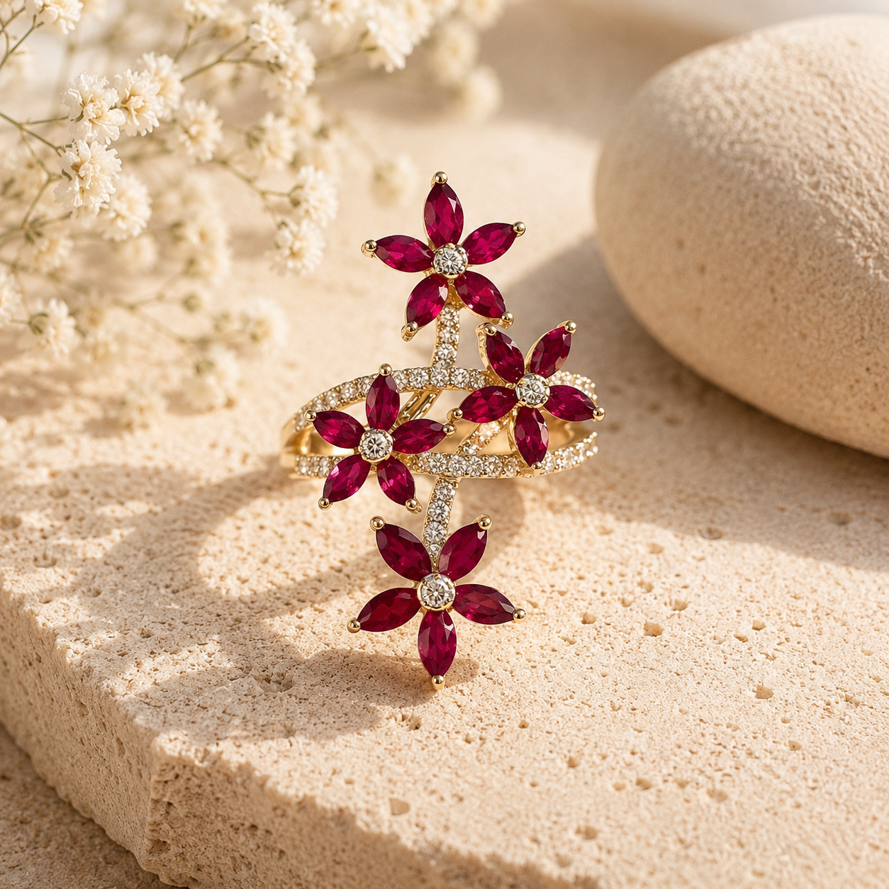 Flower Garden Ruby & Diamond Ring Ruby