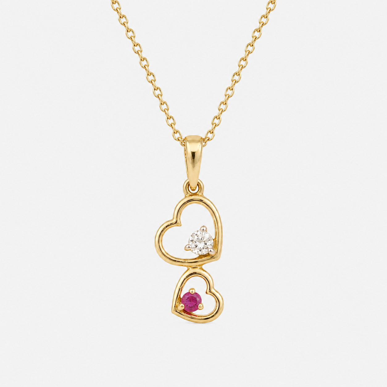 White Diamond & Ruby Stacking Heart Necklace hearts