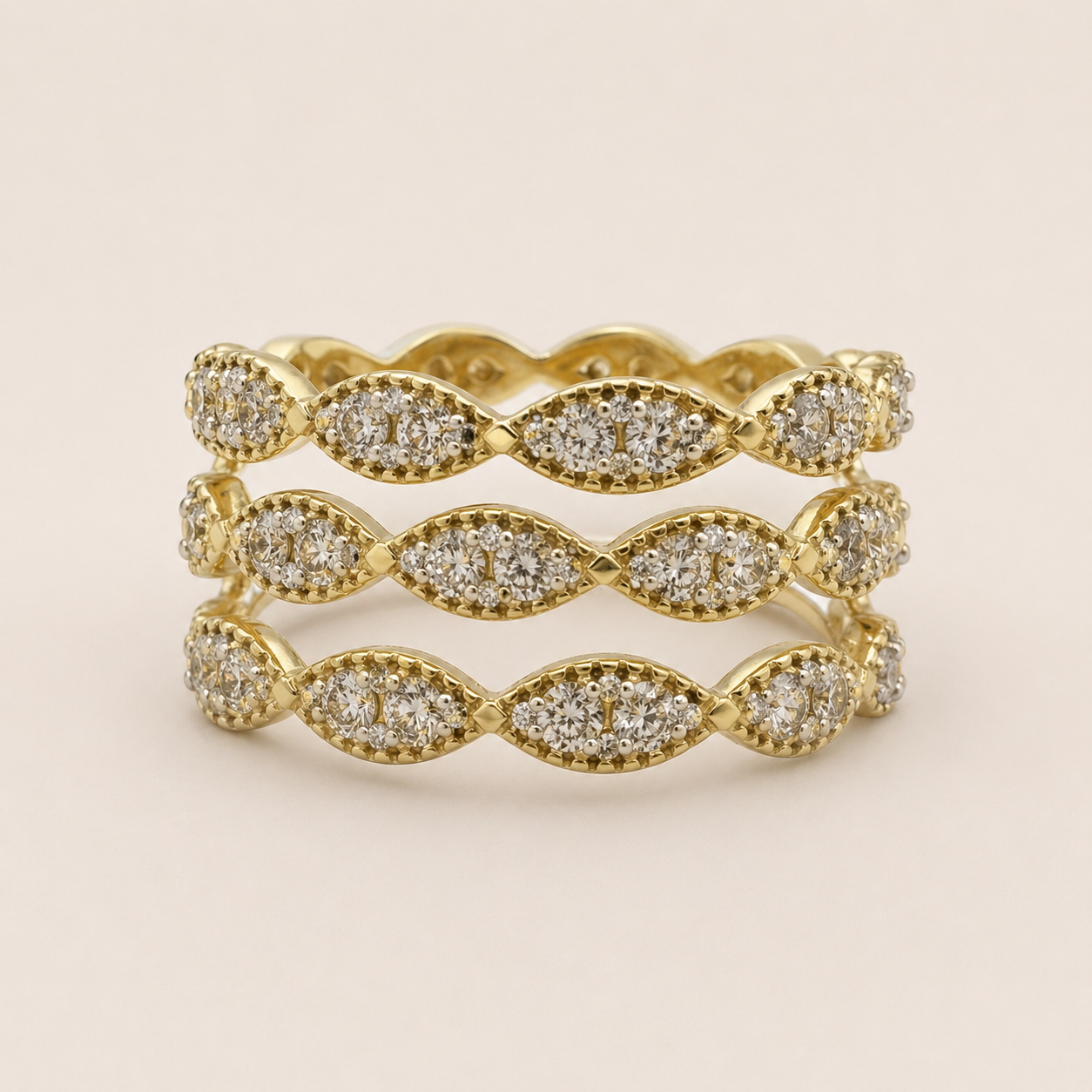 Trio Row Bold White Diamond Band BOLD GOLD