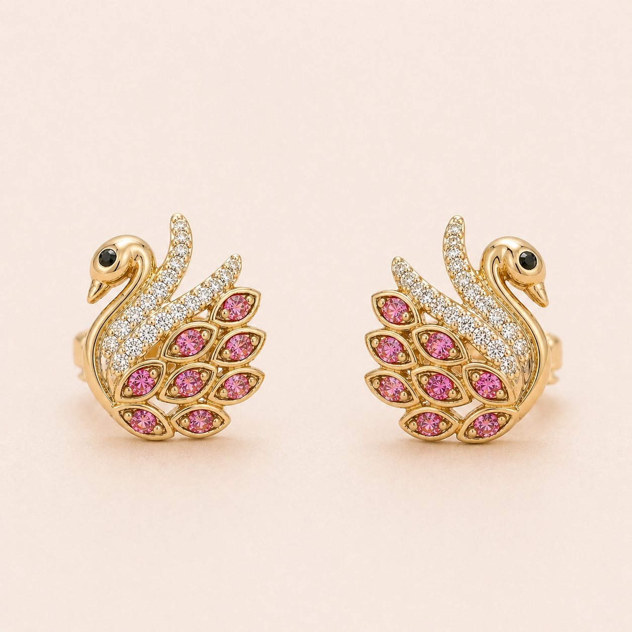 Pink Feathered Swan Studs KALLATI