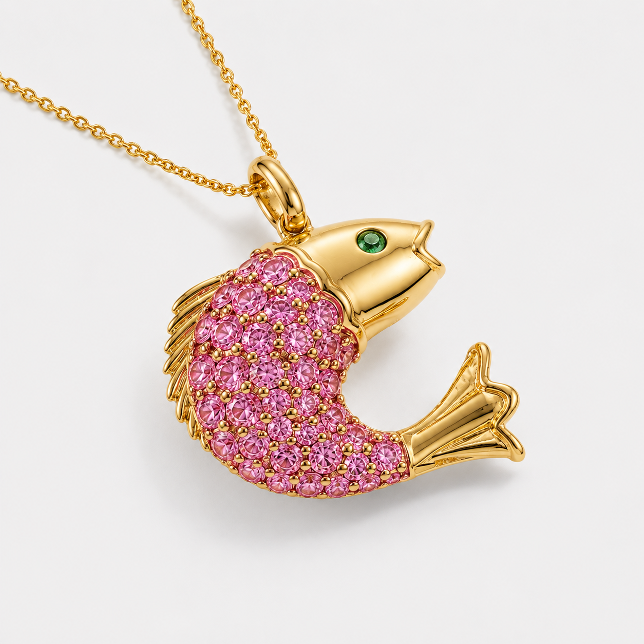 Pink Sapphire & Emerald Koi Pendant