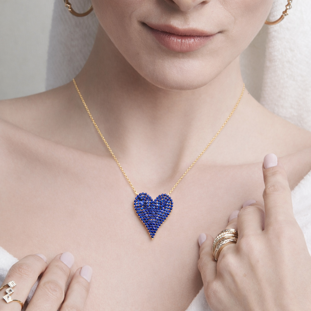 Dual Sided Sapphire & Diamond Heart Necklace
