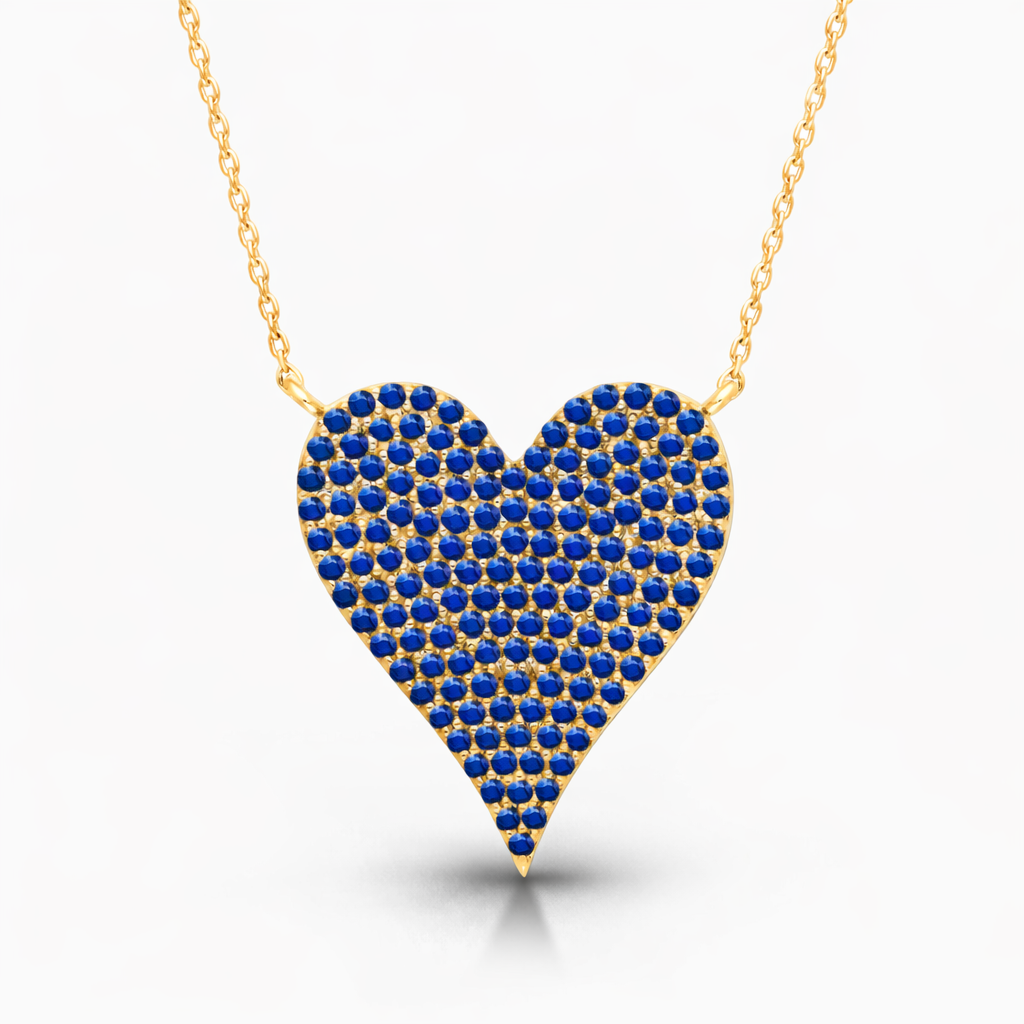 Dual Sided Sapphire & Diamond Heart Necklace