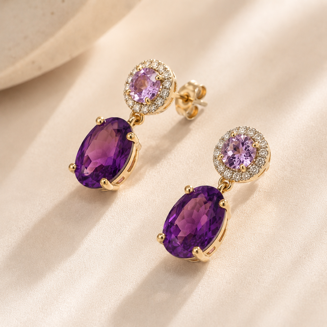 Graduating Diamond & Amethyst Drops Amethyst