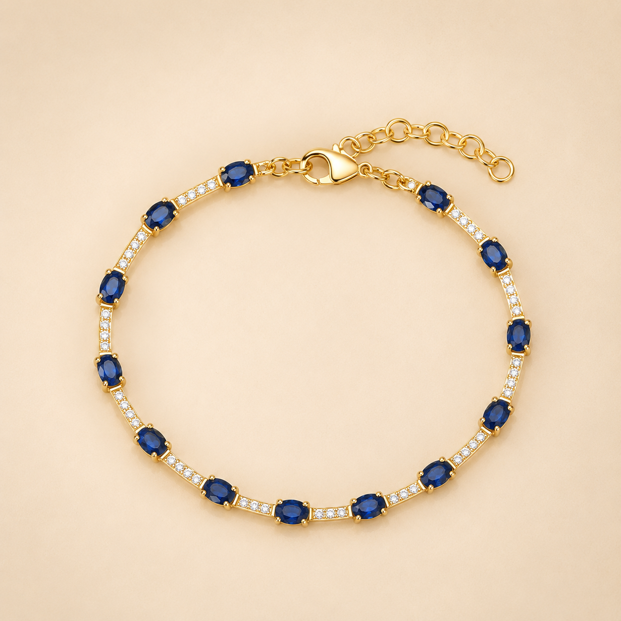 Oval Blue Sapphire and Diamond Tennis Bracelet Blue Sapphire