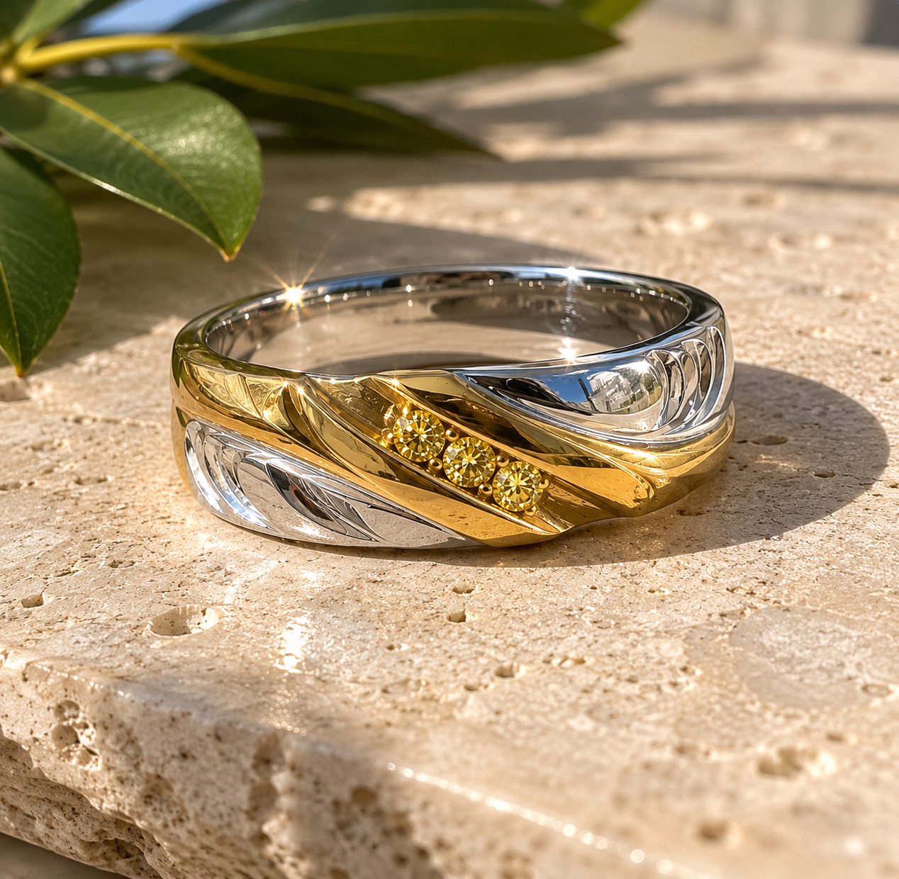 Duo Tone Yellow Diamond Men's Ring Yellow Diamond