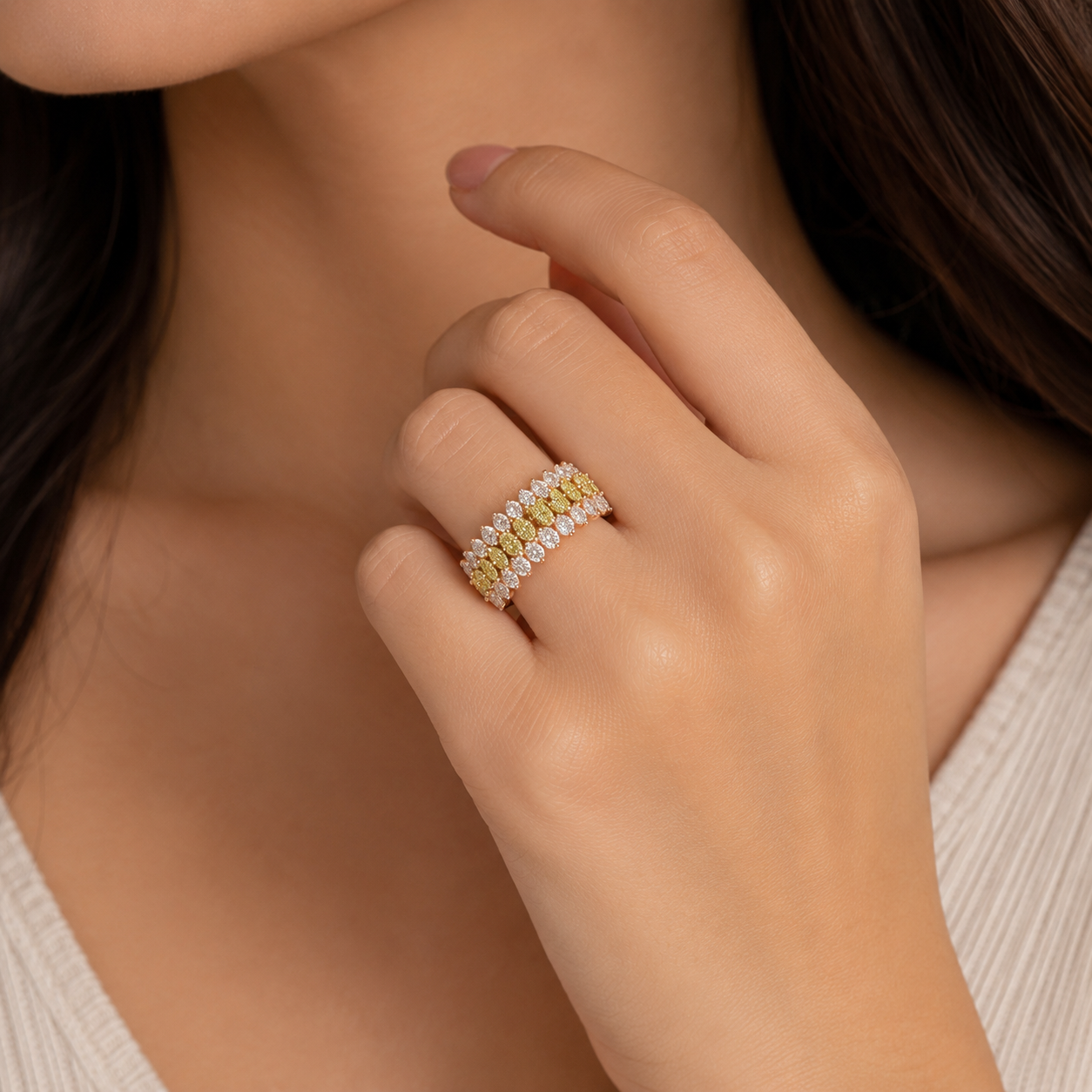Golden Feather Diamond Ring